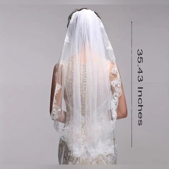 Lace Embroidered and Gems Edge Bridal Wedding Veil White With Comb NWT - Picture 3 of 7